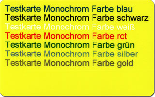 Testkarte - Verschiedene Monochromdruck-Farben auf gelber Magnetkarte