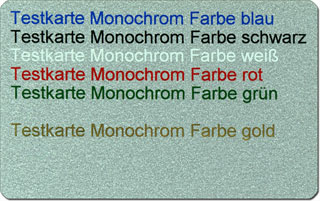 Testkarte - Verschiedene Monochromdruck-Farben auf silbener Magnetkarte